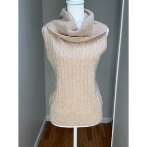 Sacoor Brothers Lambswool Sweater Vest Womens Large Beige Cable Knit